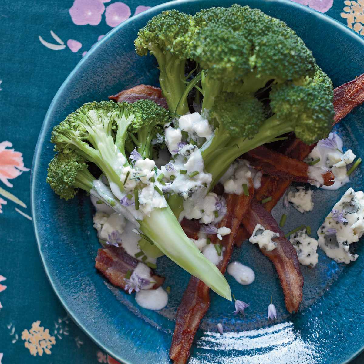 Broccoli with Bacon, Blue Cheese and Ranch Dressing 