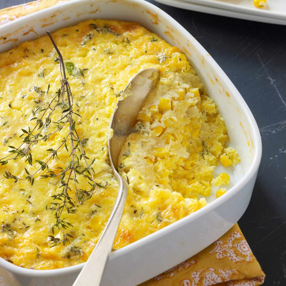 Fall Corn Pudding with White Cheddar and Thyme 
