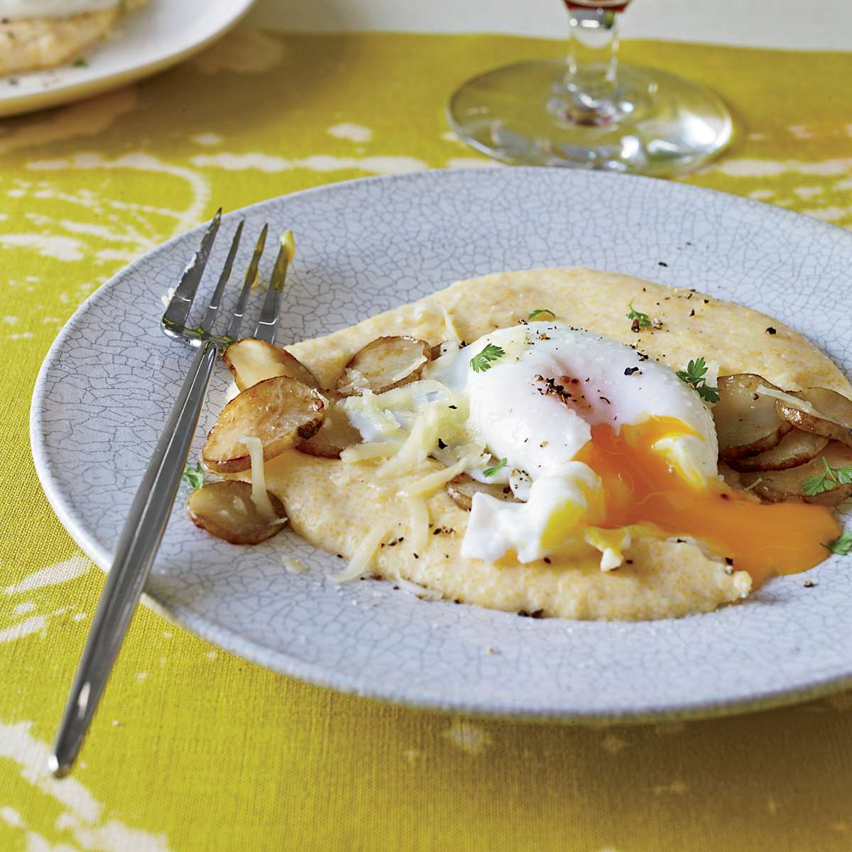 Poached Eggs with Sunchokes and Comt&eacute; Polenta 