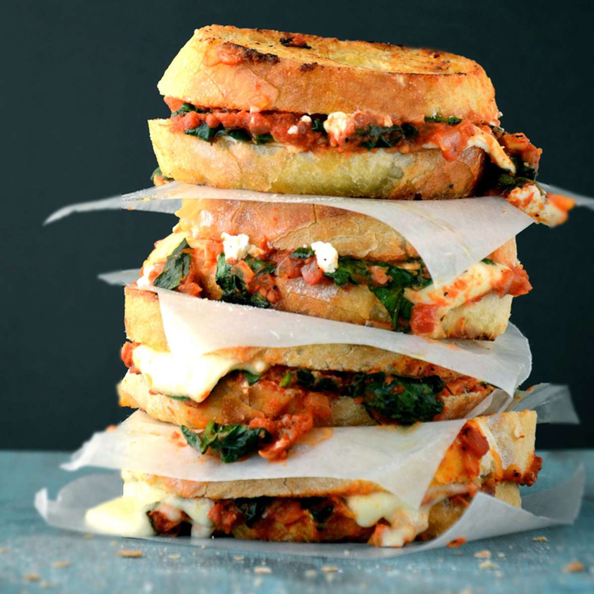 Grilled Cheese with Spinach-and-Tomato Sauce 