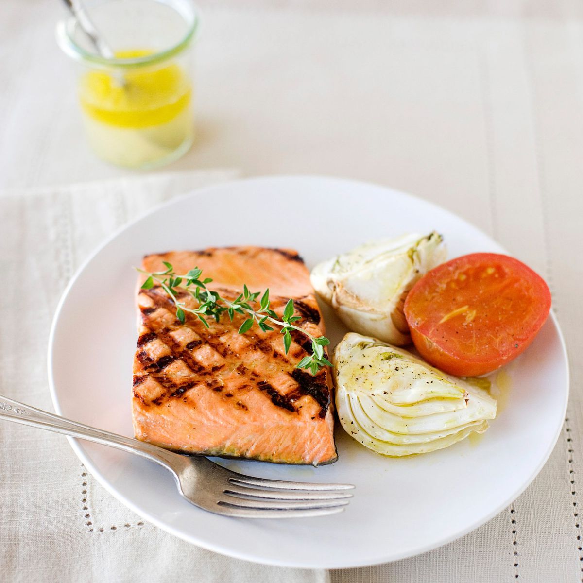 Grilled Salmon with Roasted Fennel and Tomatoes 