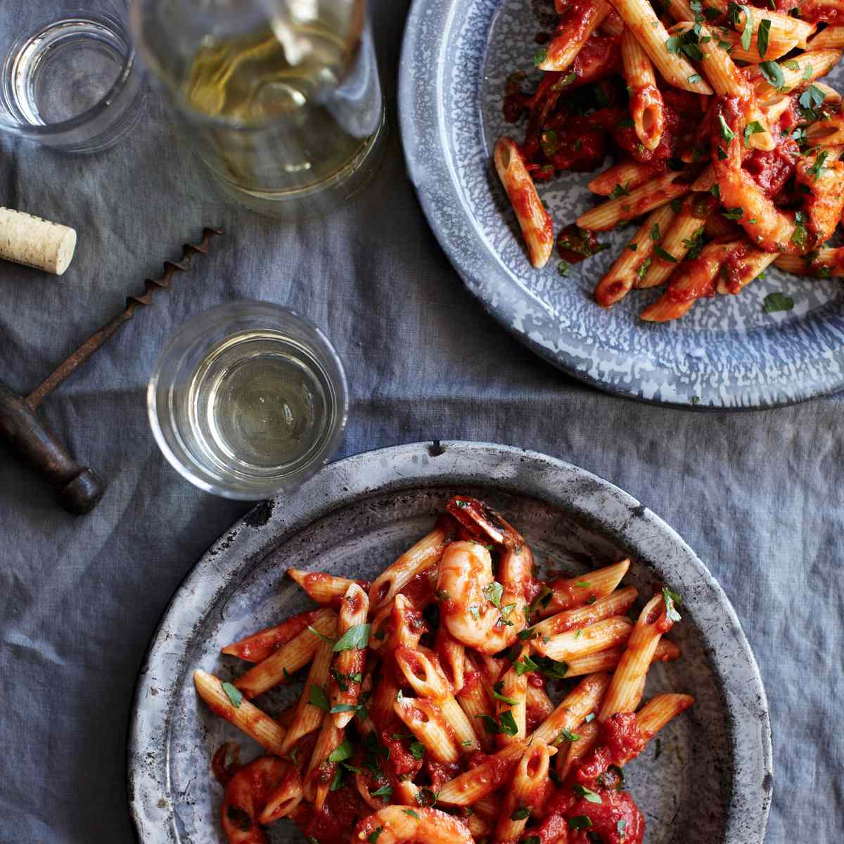 Penne with Shrimp and Spicy Tomato Sauce 