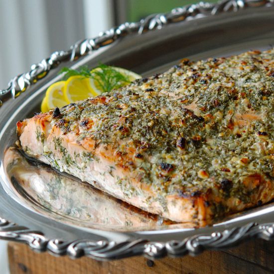Broiled Salmon with Blue Cheese, Lemon and Dill 