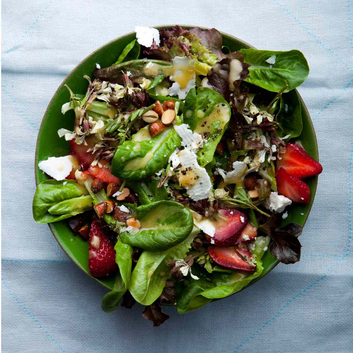 Baby Lettuces with Feta, Strawberries and Almonds 