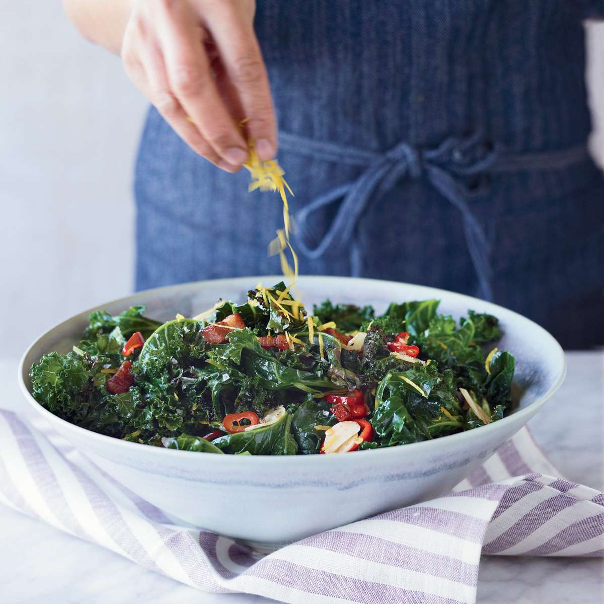 Grilled Kale with Garlic, Chiles and Bacon 