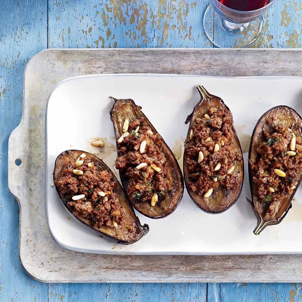 Stuffed Eggplant with Lamb and Pine Nuts 
