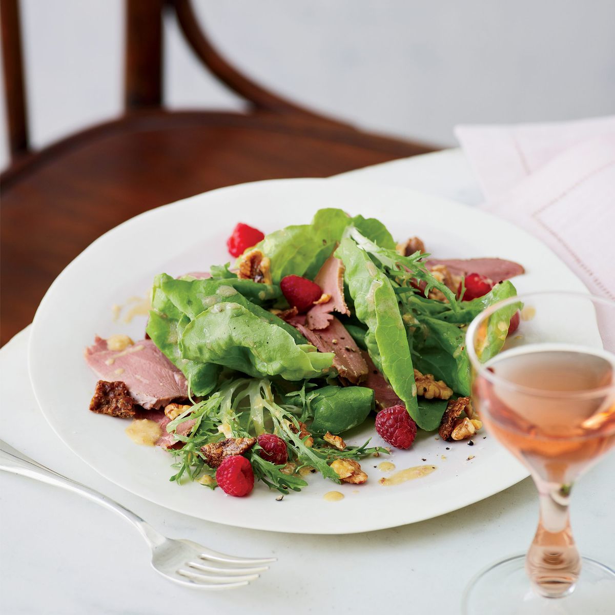 Smoked-Duck Salad with Walnuts and Raspberries 