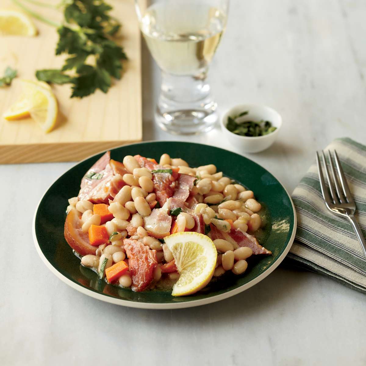 Warm White Bean Salad with Smoked Trout 