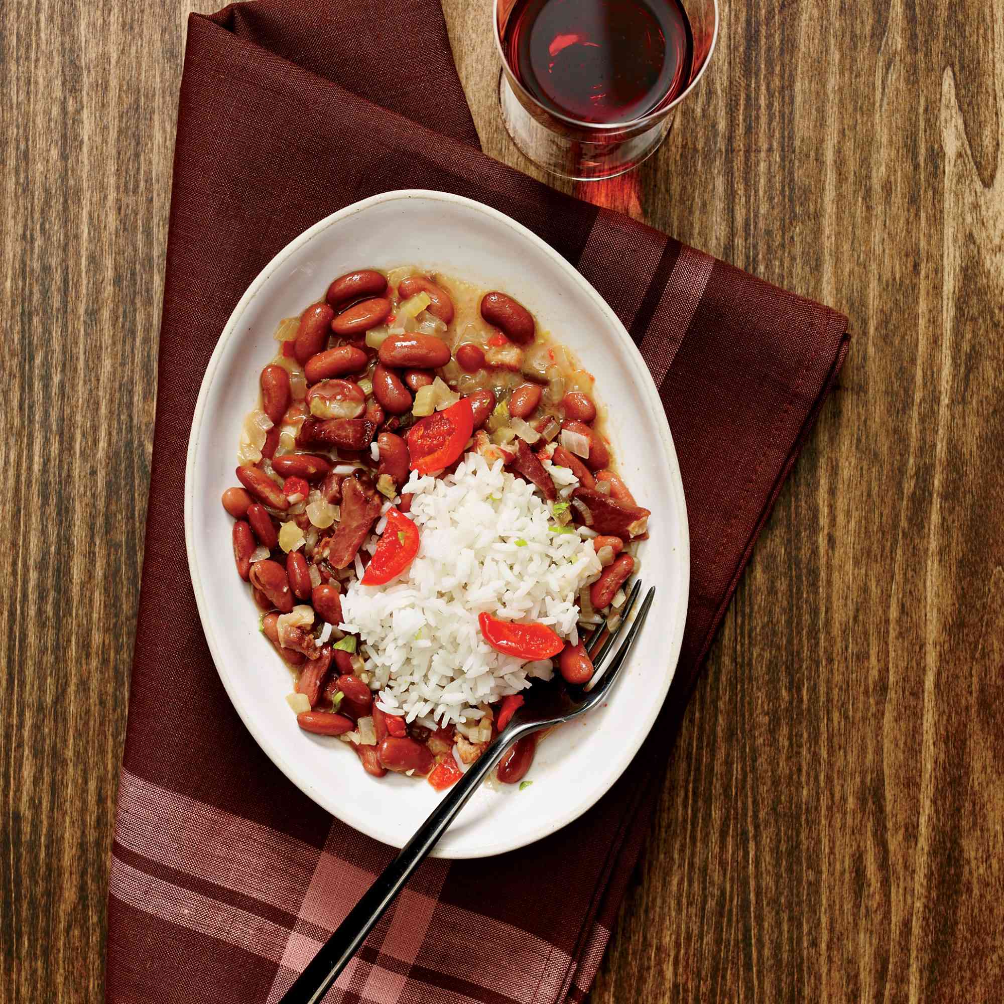 New Orleans Red Beans and Rice with Pickled Peppers 