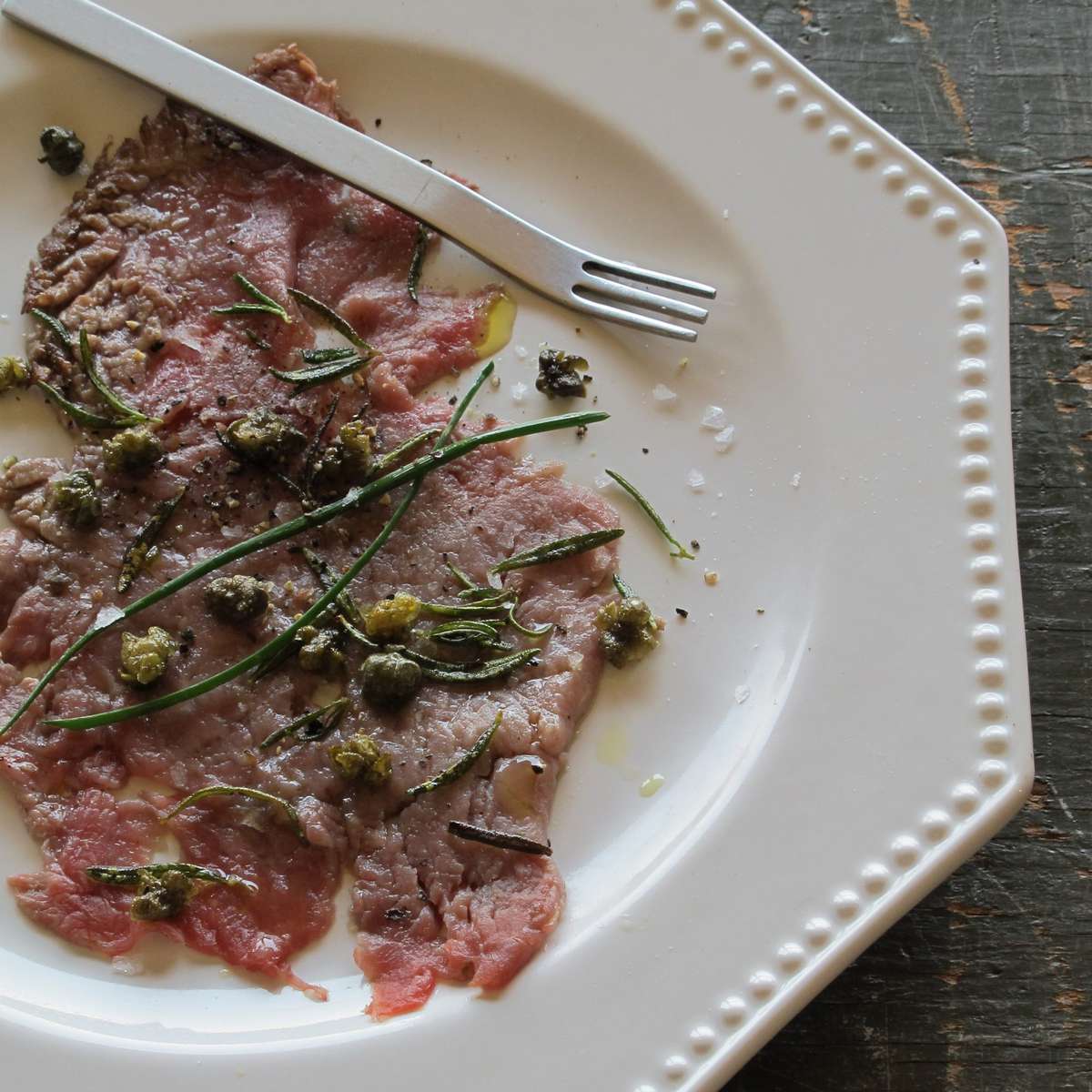 Beef Carpaccio with Crispy Capers and Rosemary 