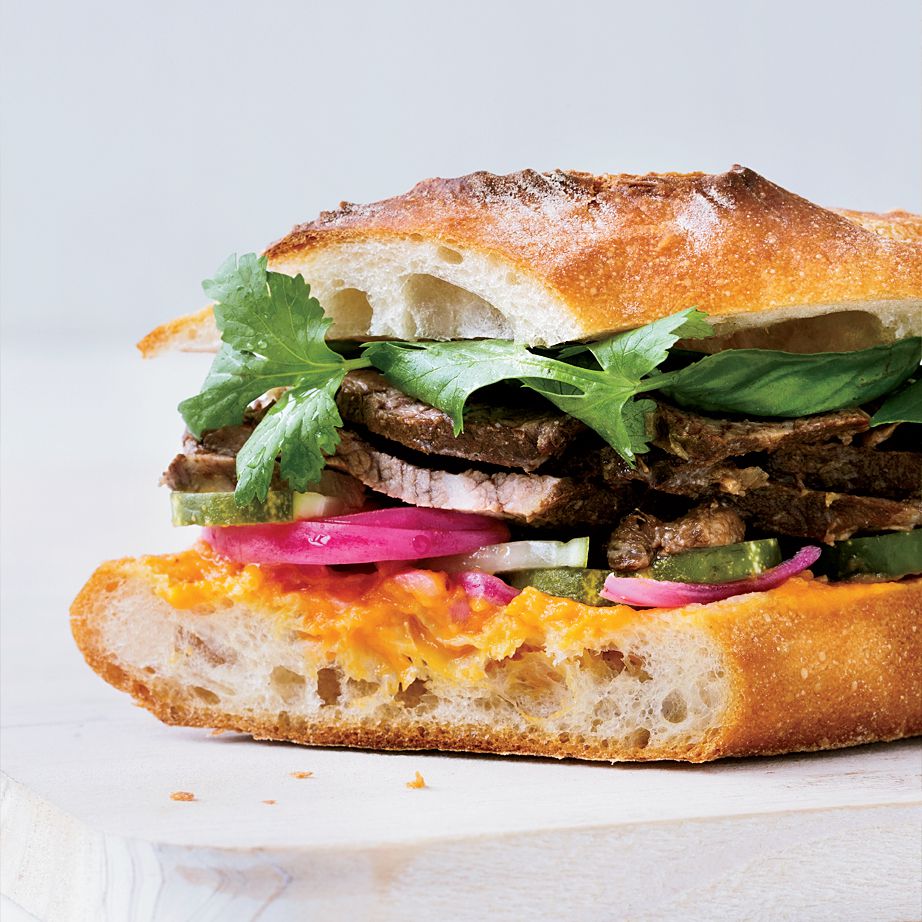 Short Rib Banh Mi with Quick Pickles and Fresh Herbs