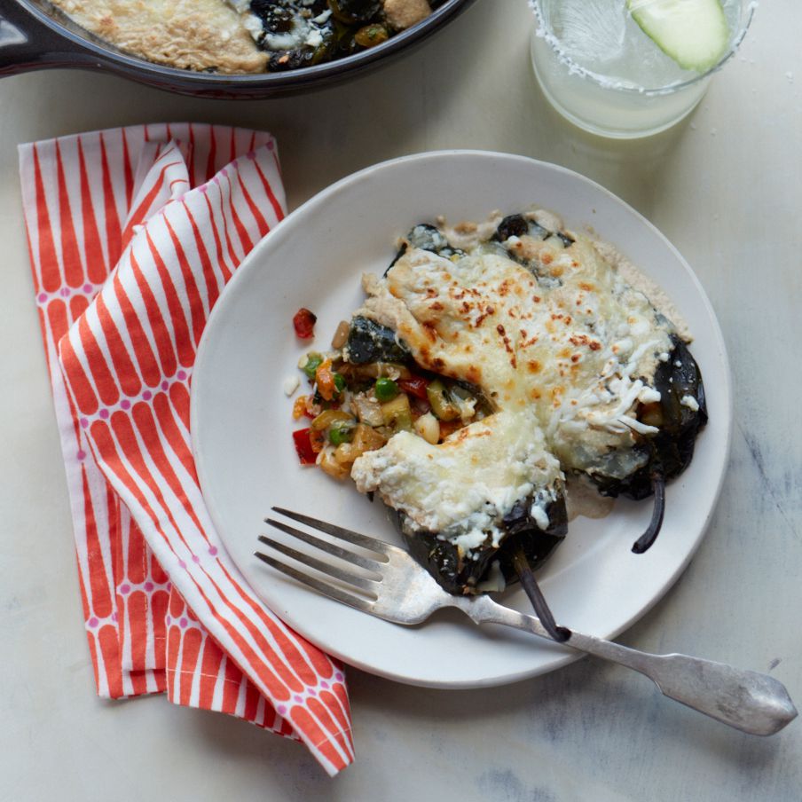 Vegetable Chiles Rellenos with Walnut Sauce and Cheese 