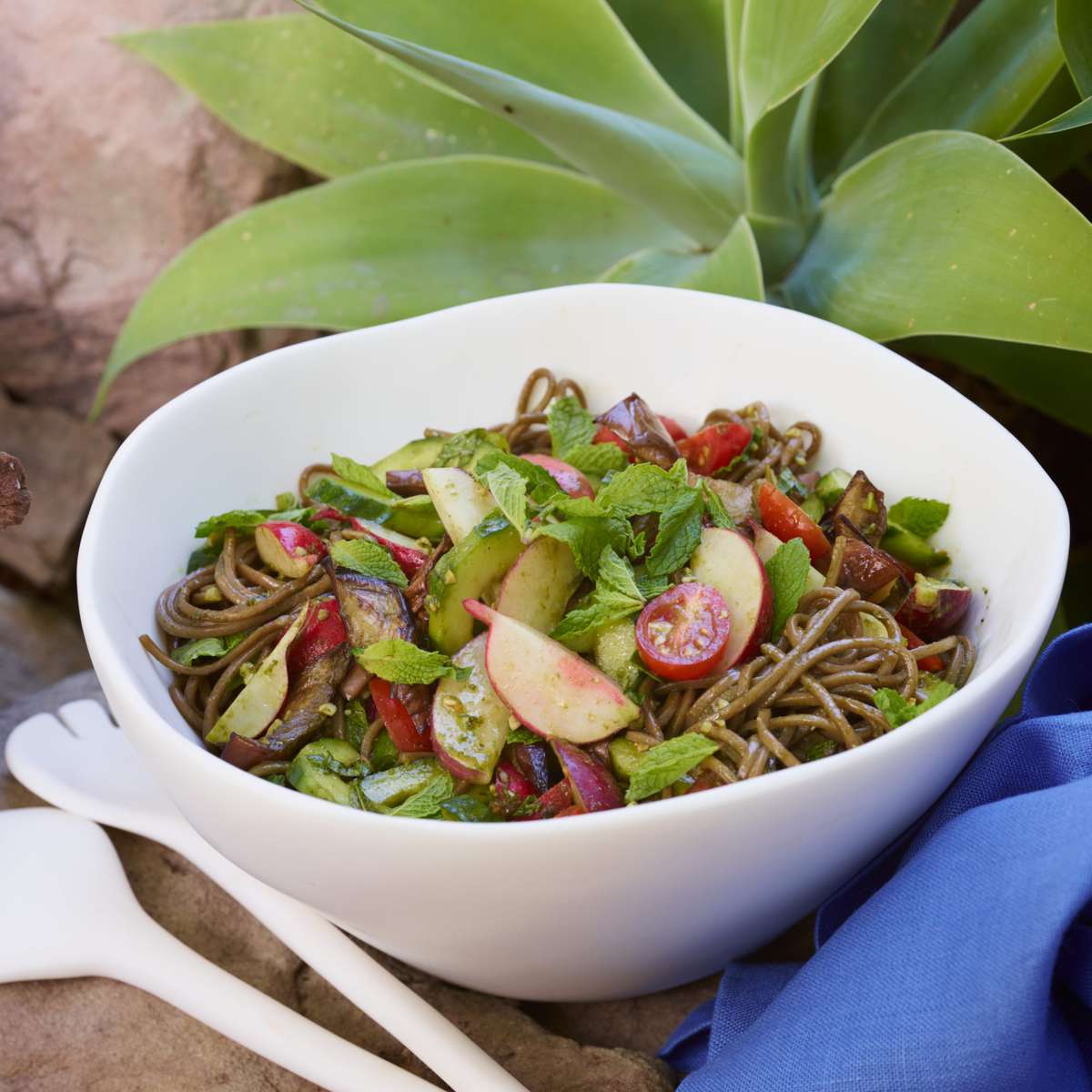 Soba Noodle Salad with Pesto and Grilled Eggplant 