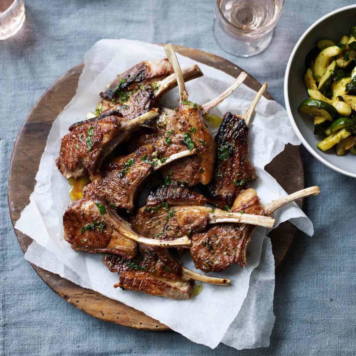 Grilled Lamb Chops with Marjoram Butter and Zucchini 