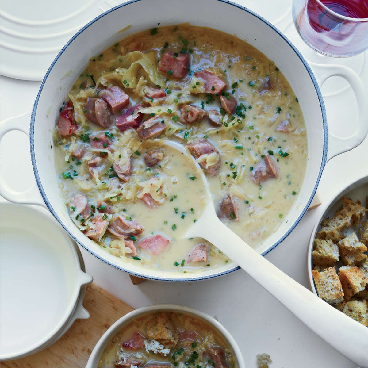 Creamy Reuben Chowder with Rye Croutons 