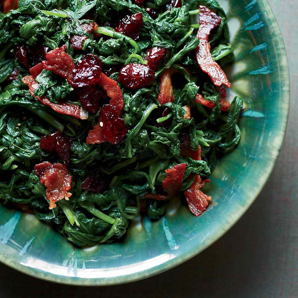 Sautéed Spinach with Pancetta and Dried Cranberries 