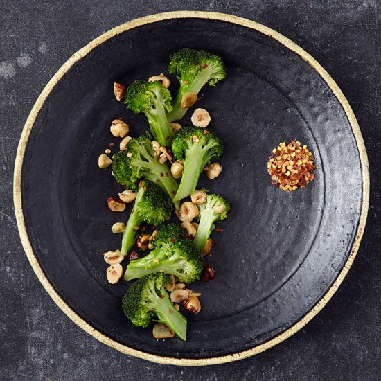Twice-Cooked Broccoli with Hazelnuts and Garlic 