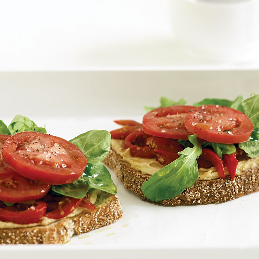Open-Faced Roasted Pepper and Hummus Sandwiches 
