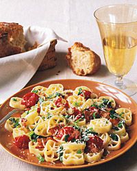 Rotelle with Bacon, Watercress, and Cherry Tomatoes 