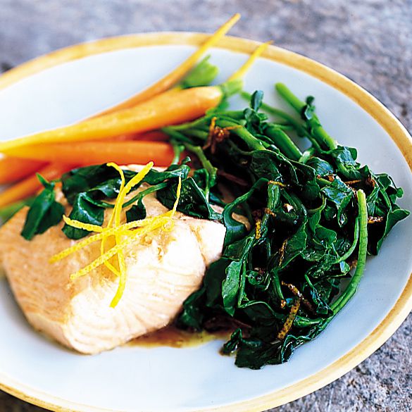 Salmon with Wilted Watercress and Lemon-Balsamic Dressing 