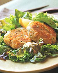 Salmon-and-Potato Cakes with Mixed Greens 