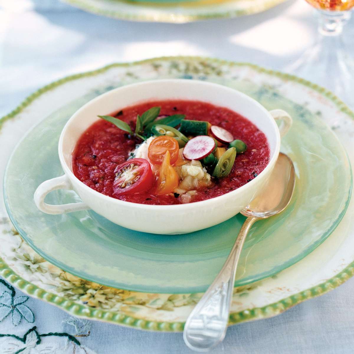 Summer Tomato Soup with Herbed Goat Cheese 