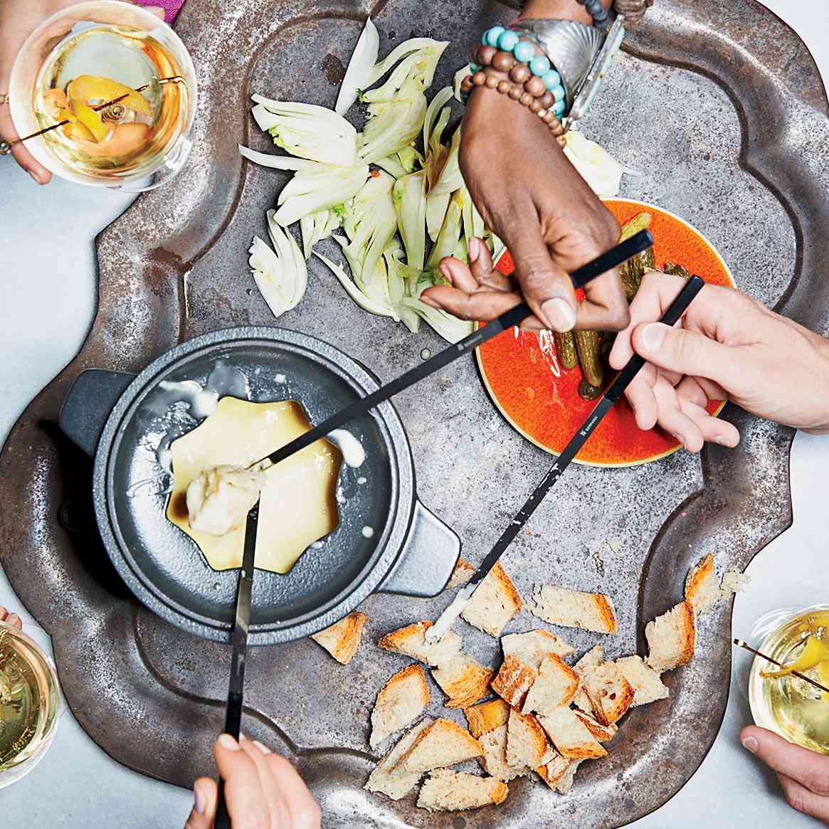 Three-Cheese Fondue with Pickles 