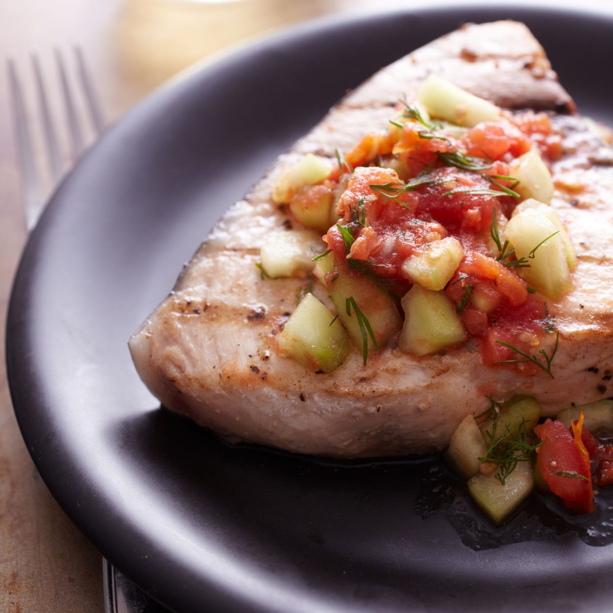 Grilled Swordfish with Tomato-and-Cucumber Salsa 