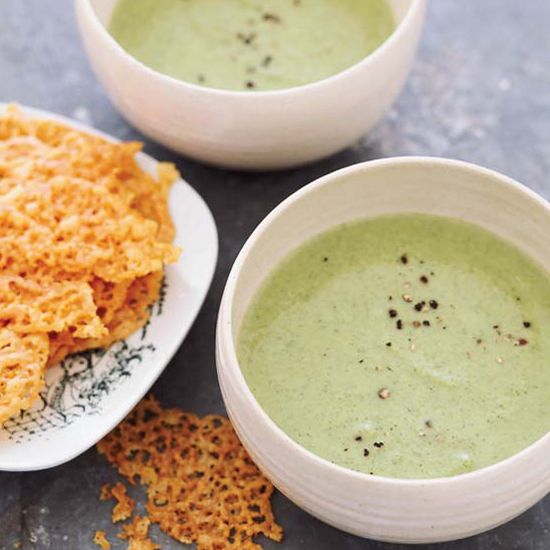 Creamy Broccoli Soup with Cheddar Crisps