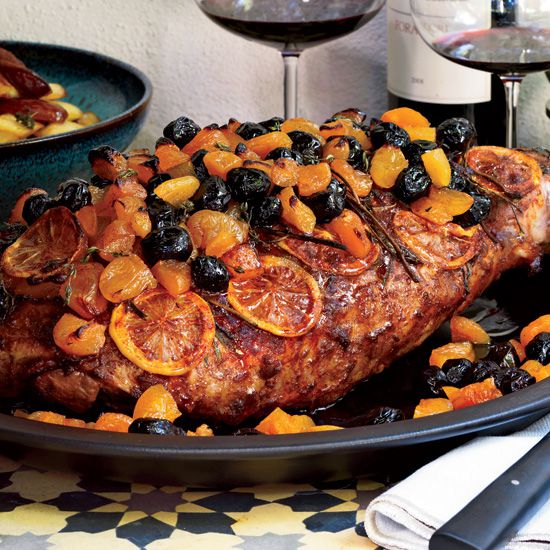Spiced Leg of Lamb with Olives, Apricots and Lemons