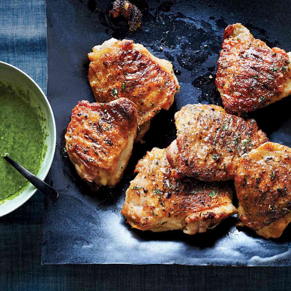 Honey-Butter-Grilled Chicken Thighs with Parsley Sauce 