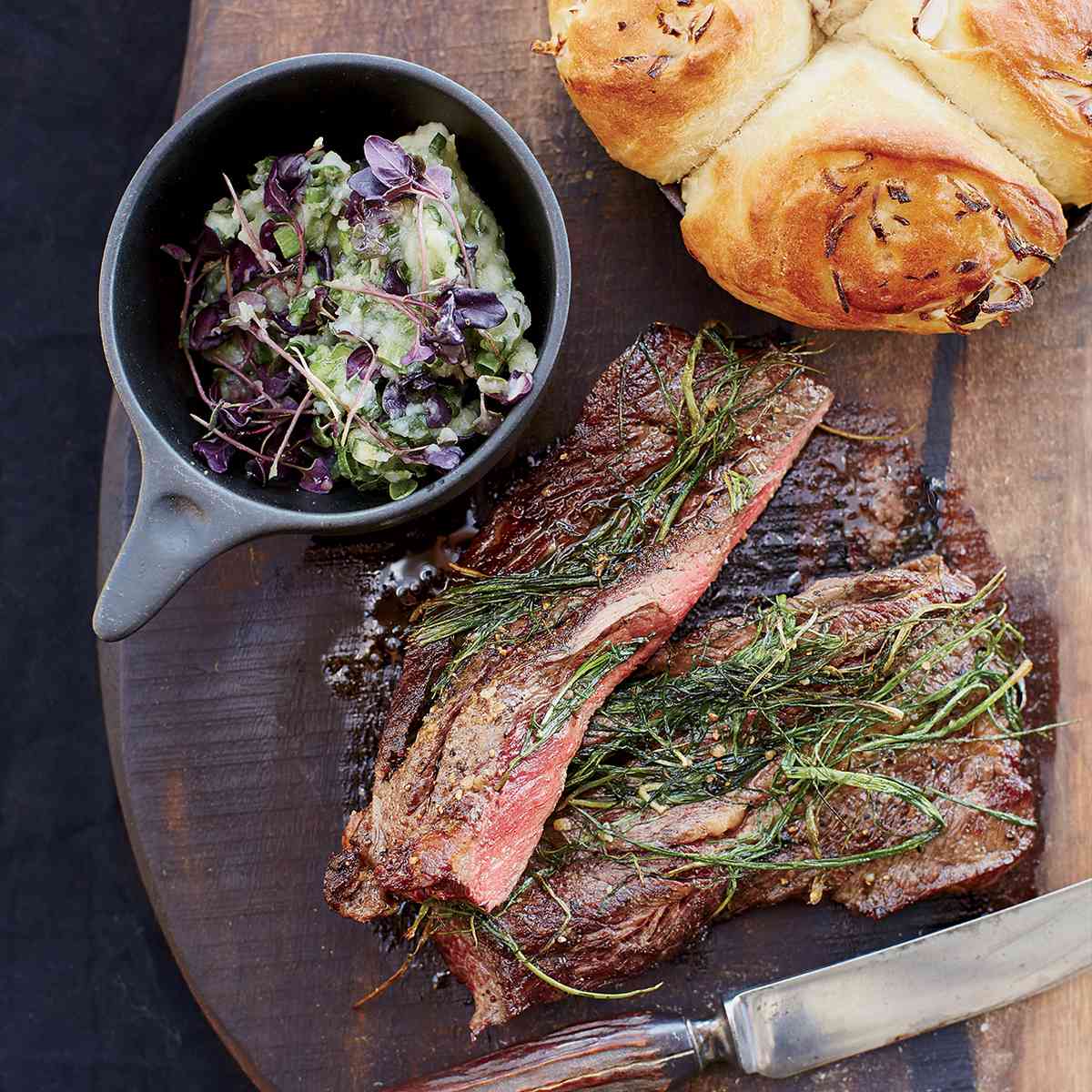 Griddled Gaucho Steak with Bread-and-Basil Salad 