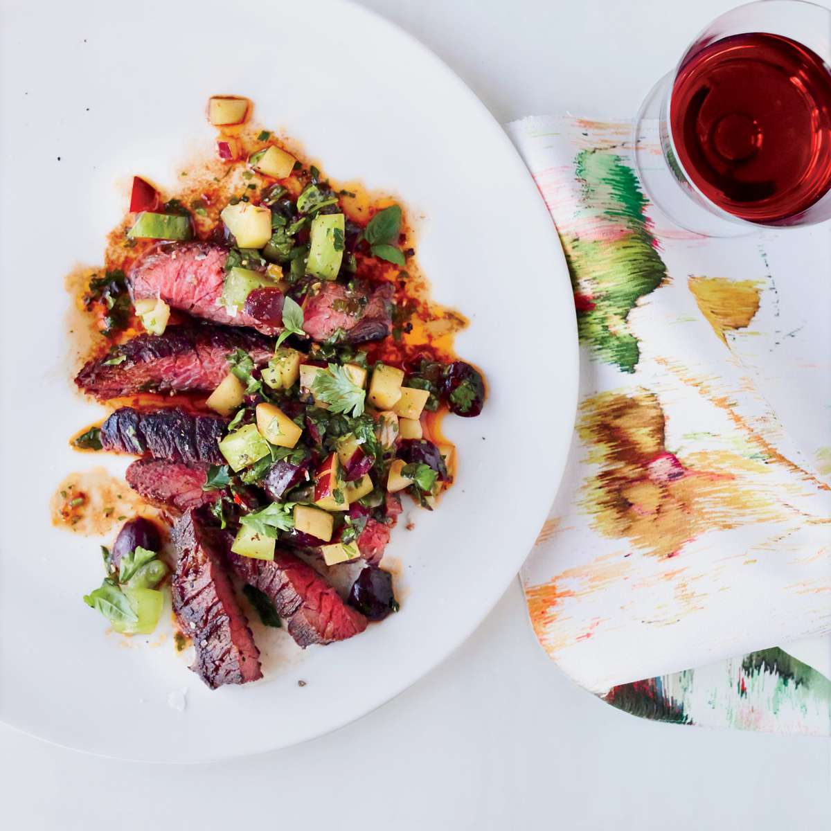 Grilled Skirt Steak with Fruit and Green Tomato Salsa