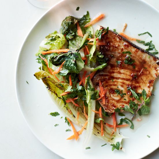 Swordfish with Grilled Romaine Salad