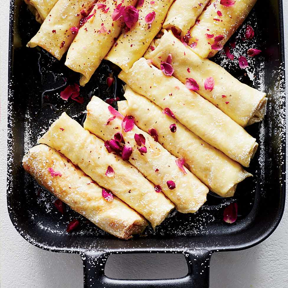 Ricotta Cr&ecirc;pes with Honey, Walnuts and Rose 