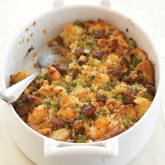 Corn Bread Stuffing with Shrimp and Andouille