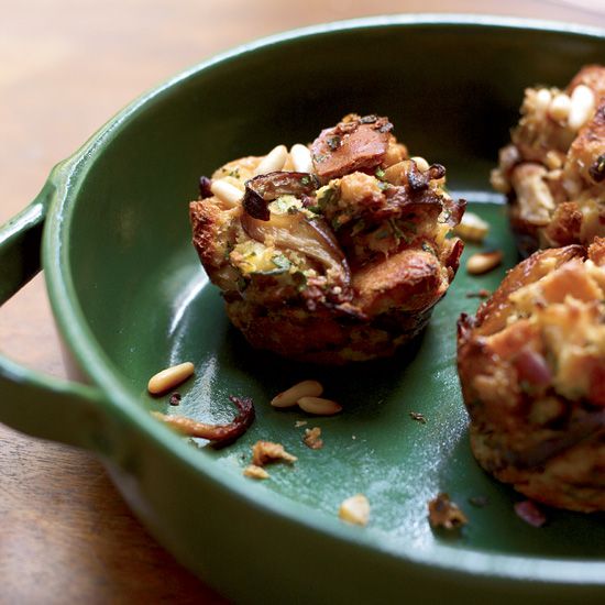 Lemony Mushroom-and-Pine-Nut Stuffing Muffins