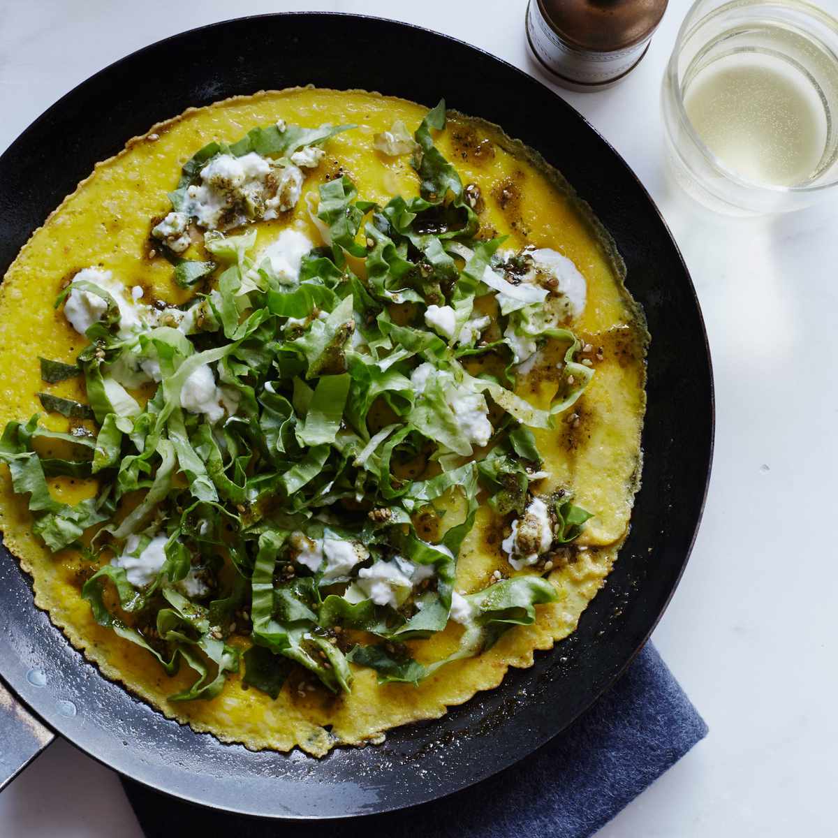Open-Face Omelets with Spicy Feta and Escarole 