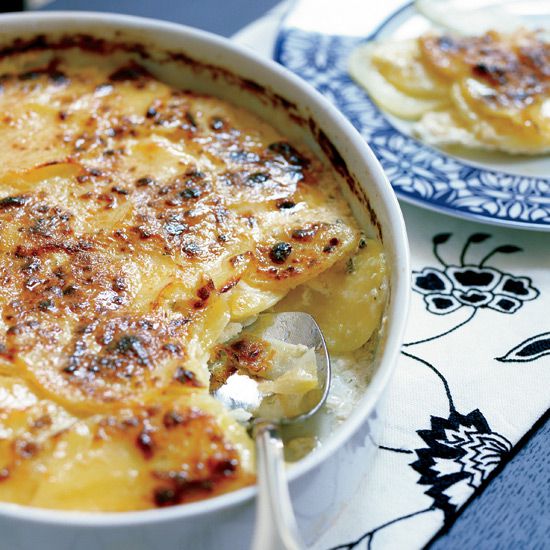 Herbed Potato Gratin with Roasted Garlic and Manchego