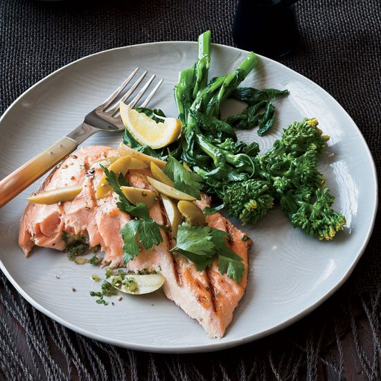 Grilled Salmon with Preserved Lemon and Green Olives