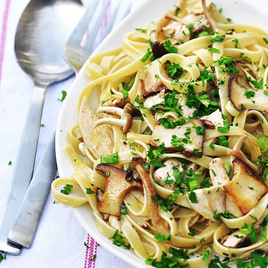 Fettuccine with Turkey and Brandied Mushrooms