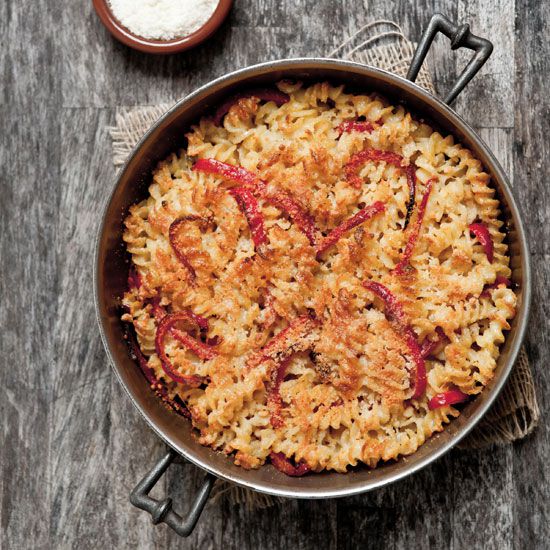 Fusilli with Three Cheeses and Red Bell Pepper