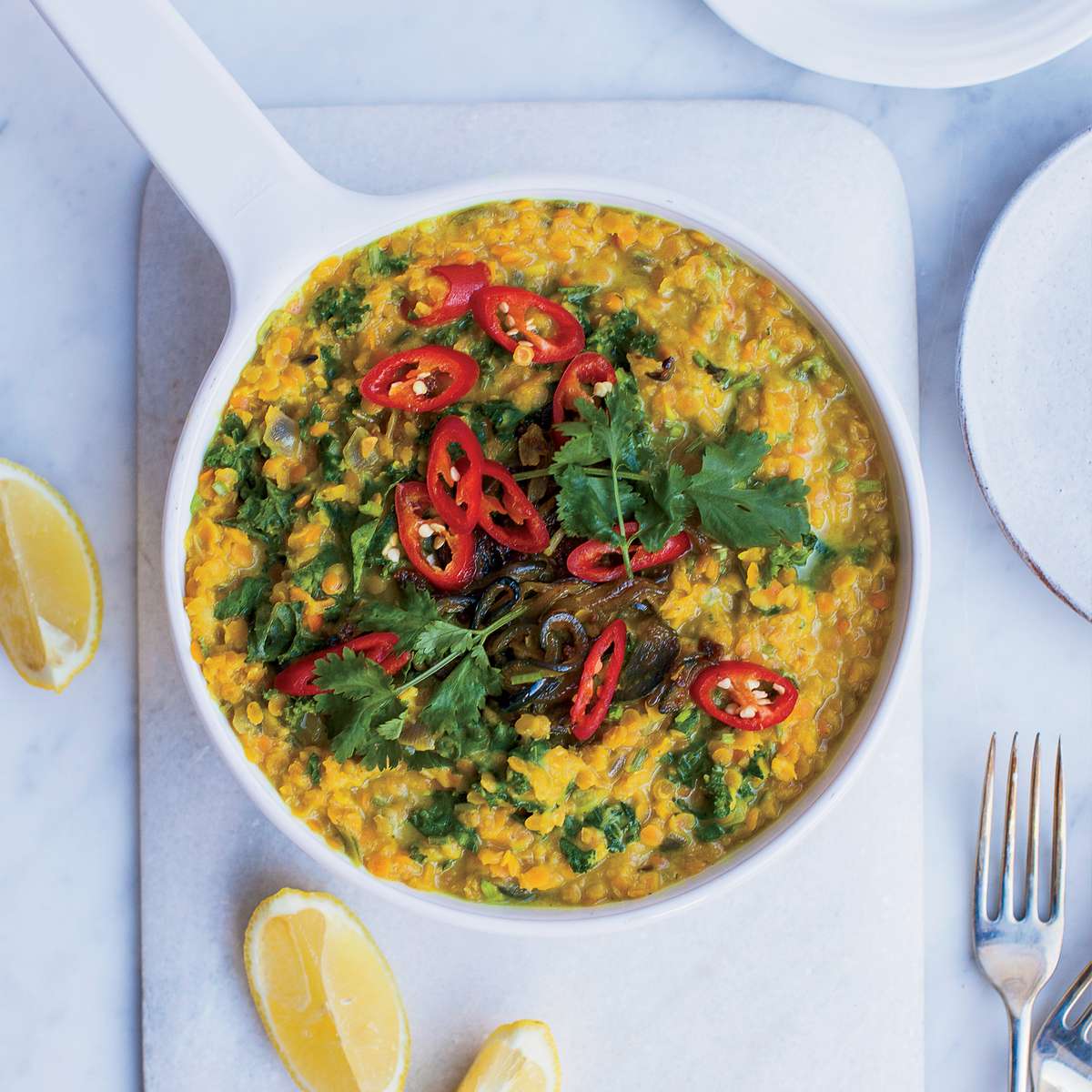 Red Lentil Dal with Coconut Milk and Kale