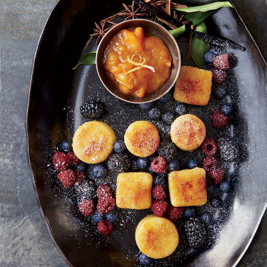 Fried Semolina Dumplings with Apricots and Apricot Preserves
