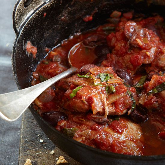 Braised Chicken Thighs with Olives and Basil