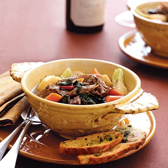 Lamb Stew with Swiss Chard and Garlic-Parsley Toasts