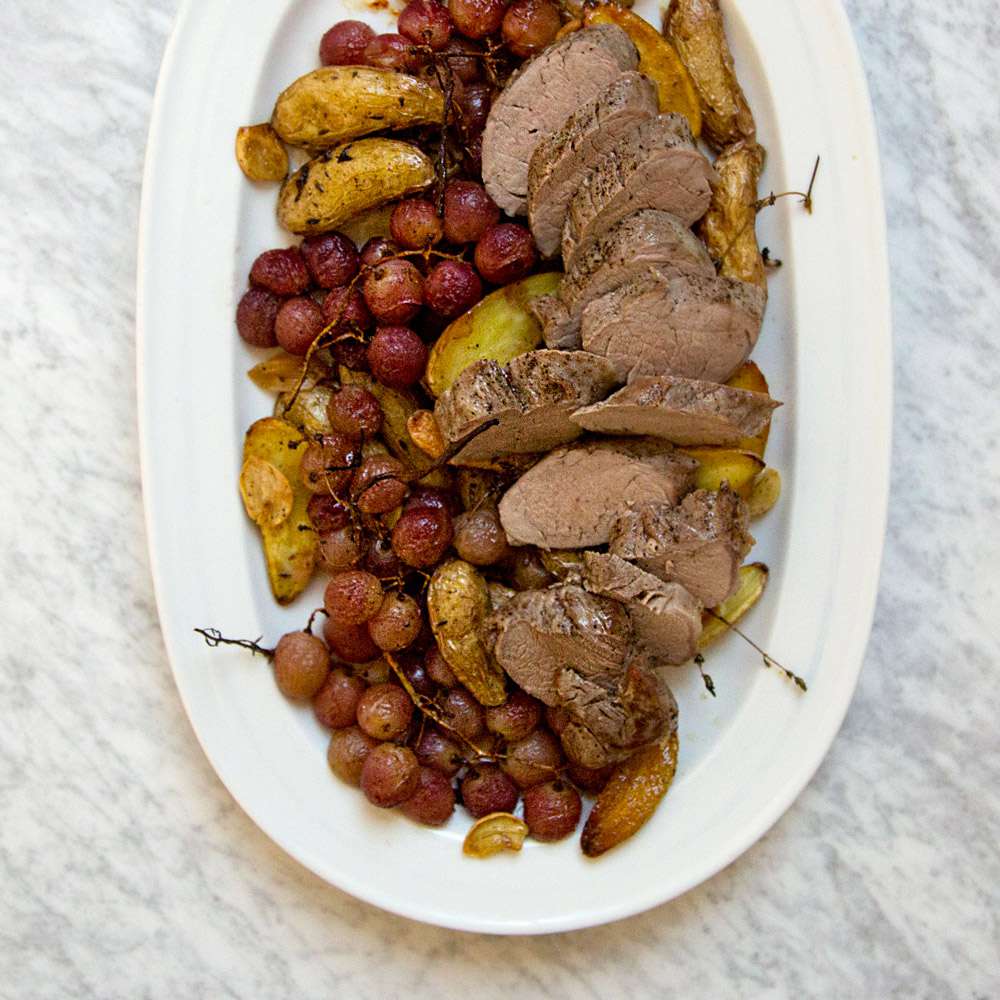 Roast Pork with Fingerlings and Grapes