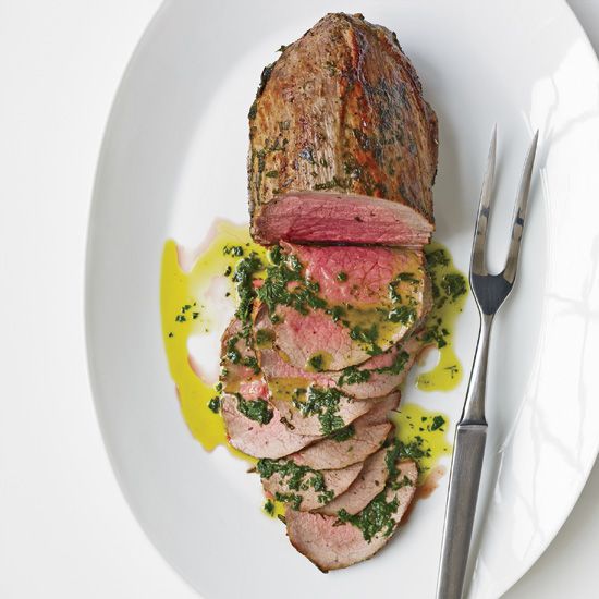 Rare Roast Beef with Fresh Herbs and Basil Oil