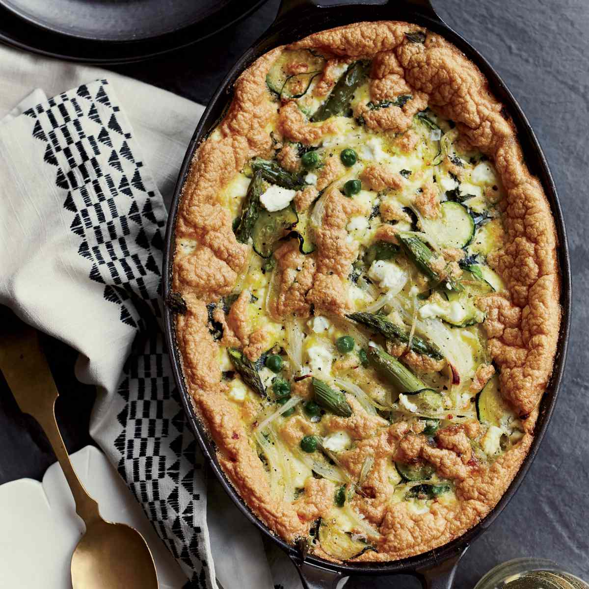 Baked Spring Vegetable Omelet with Goat Cheese and Mint 