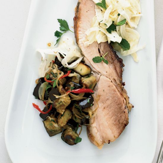 Slow-Roasted Pork Belly with Eggplant and Pickled Fennel